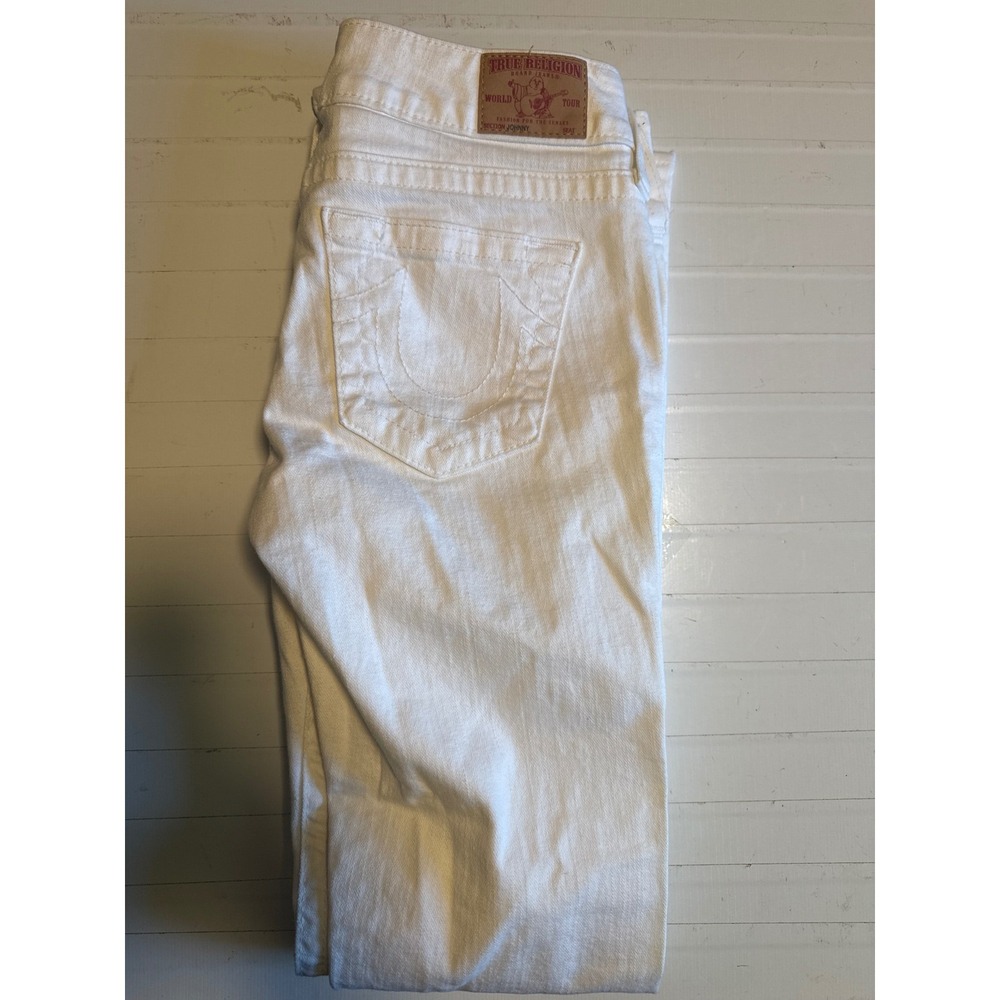 True Religion Johnny Jeans Womens 30 White Distressed Straight Leg USA - Picture 5 of 10